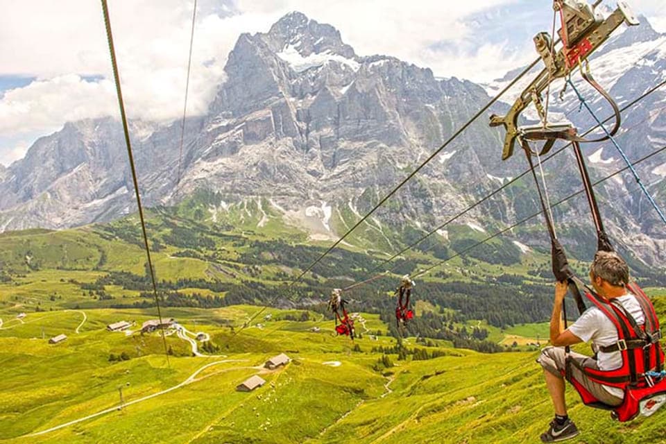 Grindelwald in Zwitserland First Flieger, Flyer en Mountain Cart